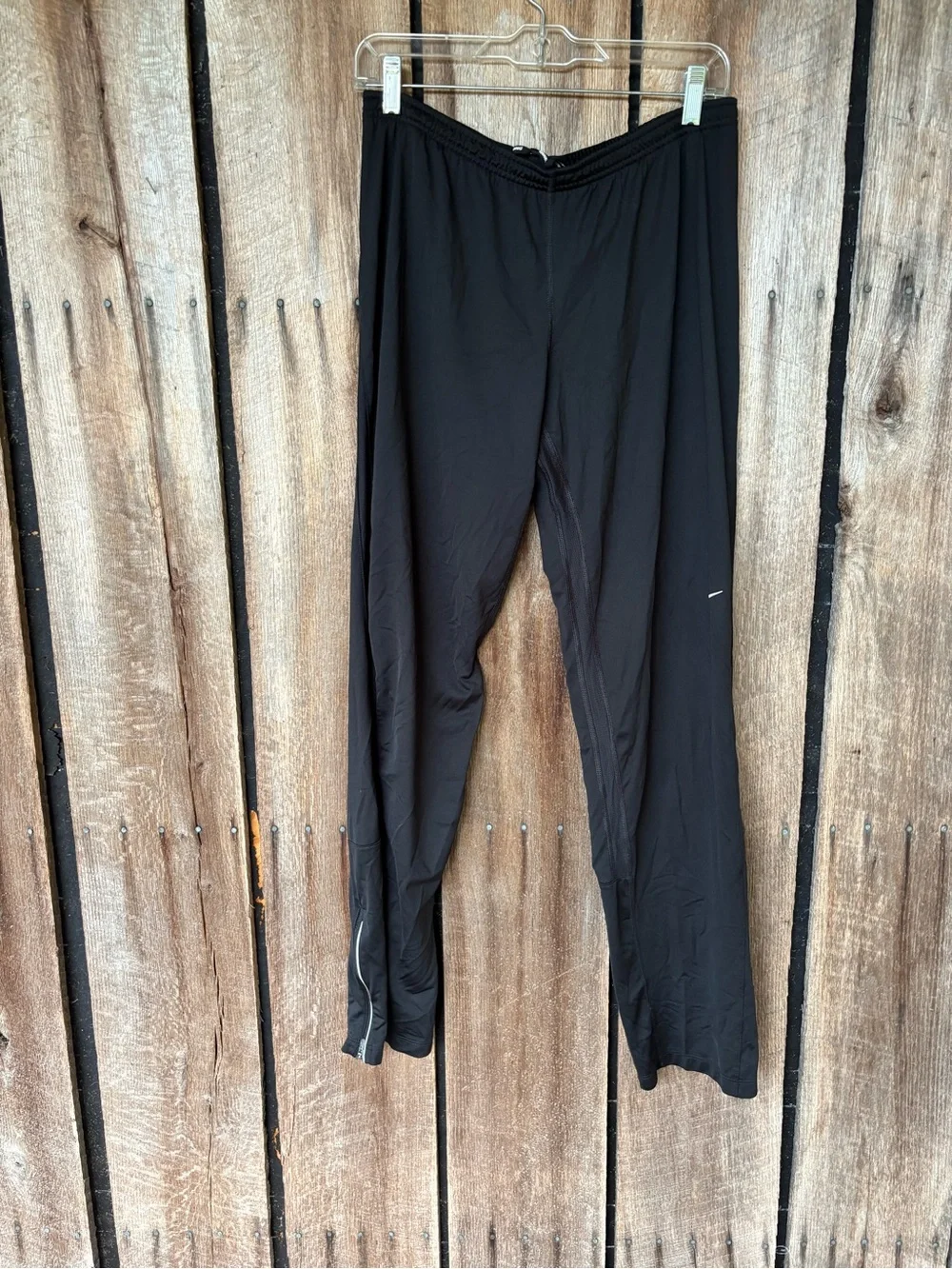 Nike Running Pants Mens M Long Black Ankle Zip Mesh Reflective Track Activewear